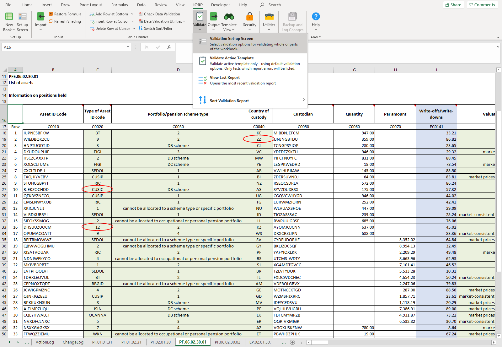 Validation menu